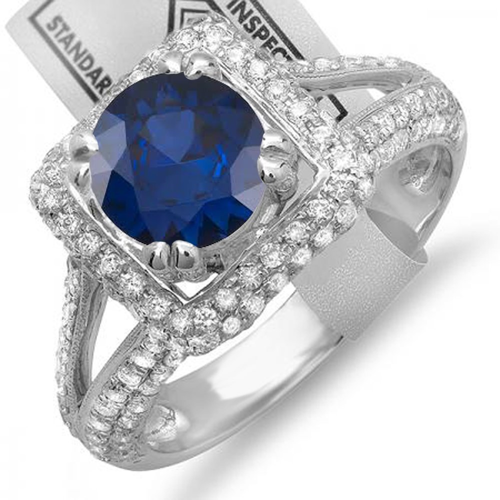Dazzlingrock 14K White Gold Round Blue Sapphire & Diamond Halo Engagement Ring for Women – Perfect for Bridal, Wedding, and Anniversary Gifts