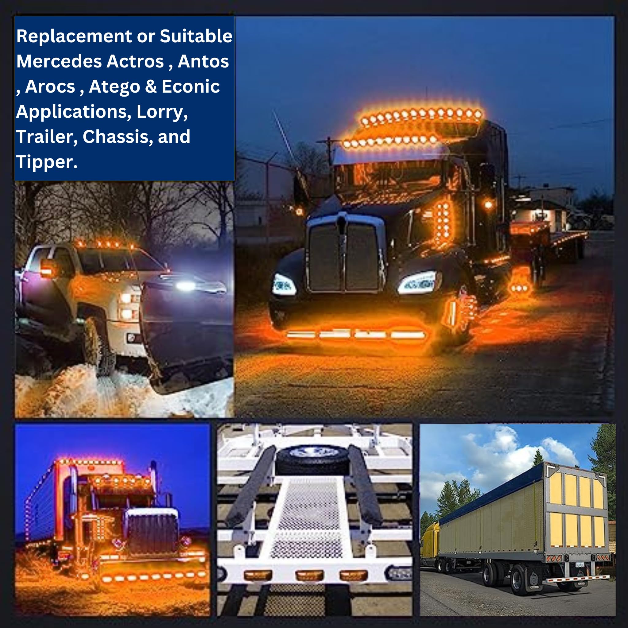 24V Amber LED Side Marker Lights for Trucks, Trailers, RVs & Campervans - Universal Fit Rectangular SMD Clearance Lights with Shockproof Design - Perfect for Night Driving, Road Safety & Vehicle Visibility