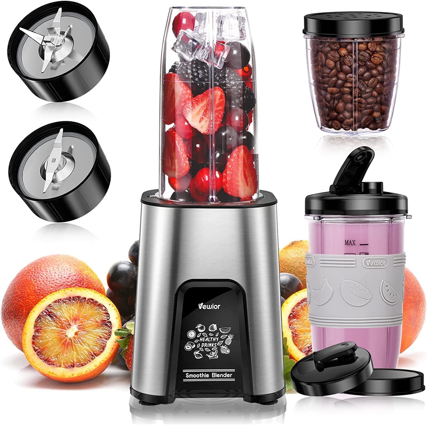 VEWIOR 850W High-Speed Blender for Smoothies, Shakes & Juices - 12-Piece Personal Blender Set with 6-Blade System, 2 BPA-Free 23oz Travel Cups - Perfect for Kitchen, Gym & On-the-Go Healthy Drinks