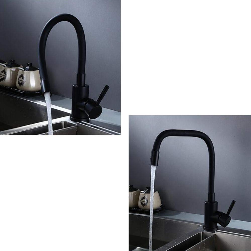 Black Stainless Steel Kitchen Faucet - 360° Swivel for Sink, Hot & Cold Water