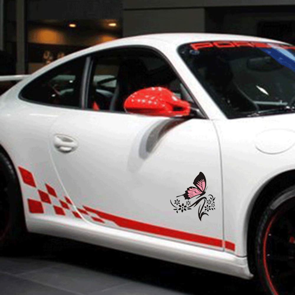 Butterfly & Flower Car Decals for Women - Vinyl Car Stickers for Side Hood - Universal Scratch-Resistant Decals for Cars & SUVs (Pink Black) - Perfect for Personalizing Your Vehicle & Hiding Scratches