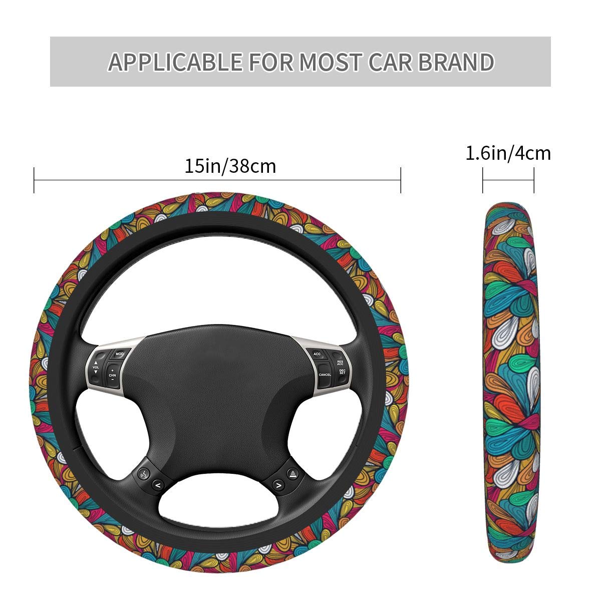 Delerain Non-Slip Steering Wheel Cover - Universal 15 Inch Bright Pattern Elastic Car Accessory for Men & Women - Perfect for Daily Commuting, Road Trips and Car Interior Protection
