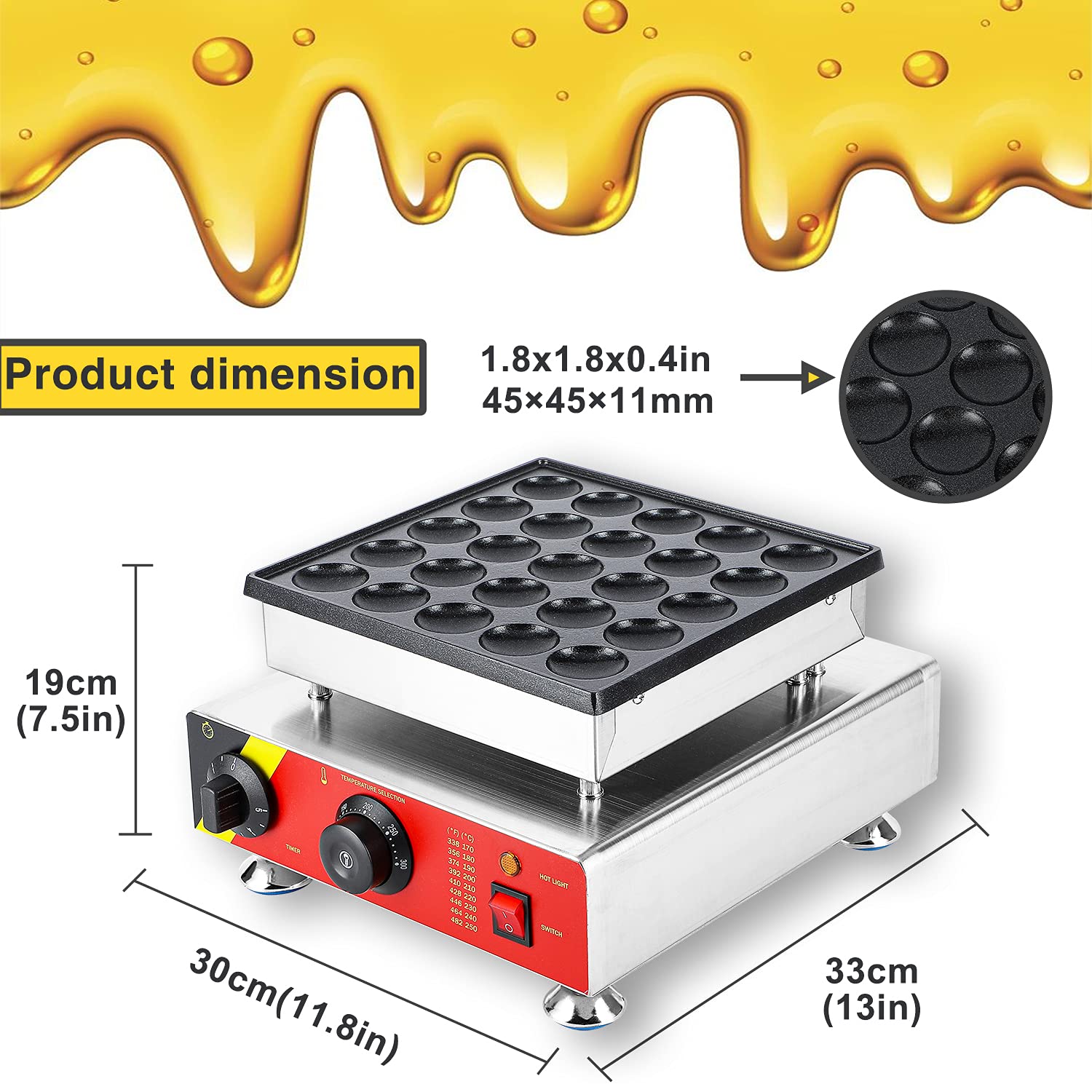 Electric Mini Dutch Pancake Maker - Commercial Non-Stick Poffertjes Grill with Double Switch, 110V 60Hz US Plug - Perfect for Bakery, Home Kitchen, Restaurant & Snack Bar - Make Dorayaki, Muffins & 25+ Treats - Ideal for Breakfast, Desserts & Party Catering