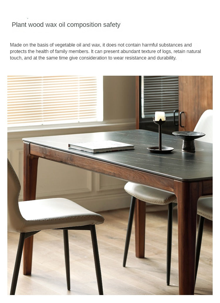 Premium Black Walnut Wood Dining Table with Natural Slate Stone Top - Elegant Farmhouse Style for Dining Room, Kitchen, or Rustic Home Decor