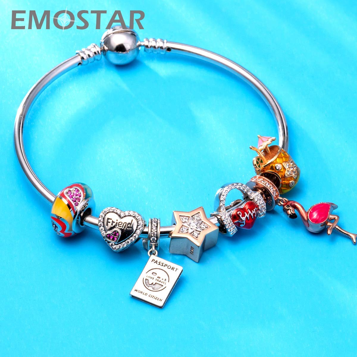 EMOSTAR 925 Sterling Silver Travel Charms Set - DIY Bracelet Charms, Passport Jewelry & Pink Peace Bus Pendants - Perfect Gift for Mother's Day, Summer & Christmas - Ideal for Travel Lovers, Vacation Accessories & Sentimental Jewelry Gifts
