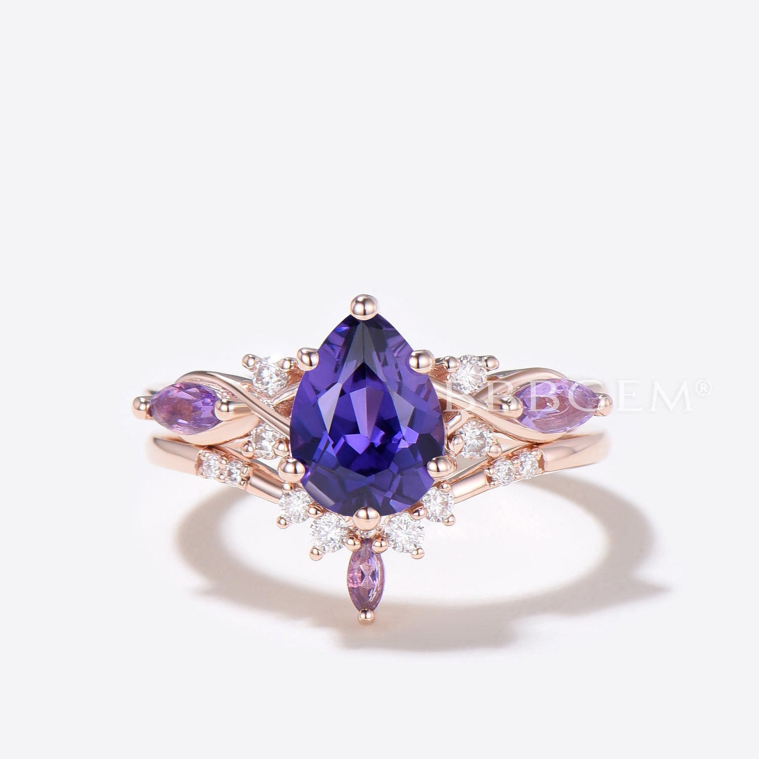Exquisite Pear Shaped Purple Sapphire Engagement Ring with Elegant Twist Shank - Perfect for Proposals, Anniversaries & Romantic Occasions