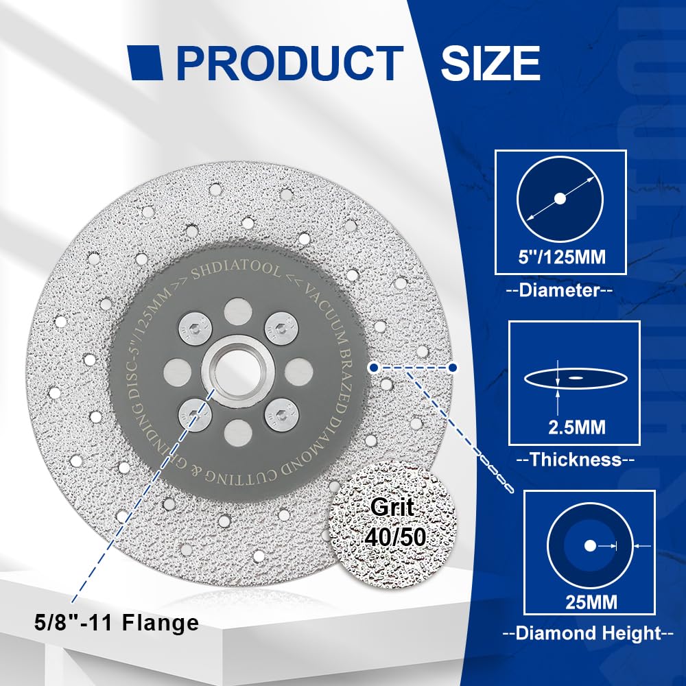 5 Inch Diamond Cutting Wheel for Granite, Marble, Quartz - Fast Cutting & Grinding Disc for Angle Grinder with 5/8-11 Thread (125mm) - Perfect for Countertop Installation, Tile Work & Stone Shaping
