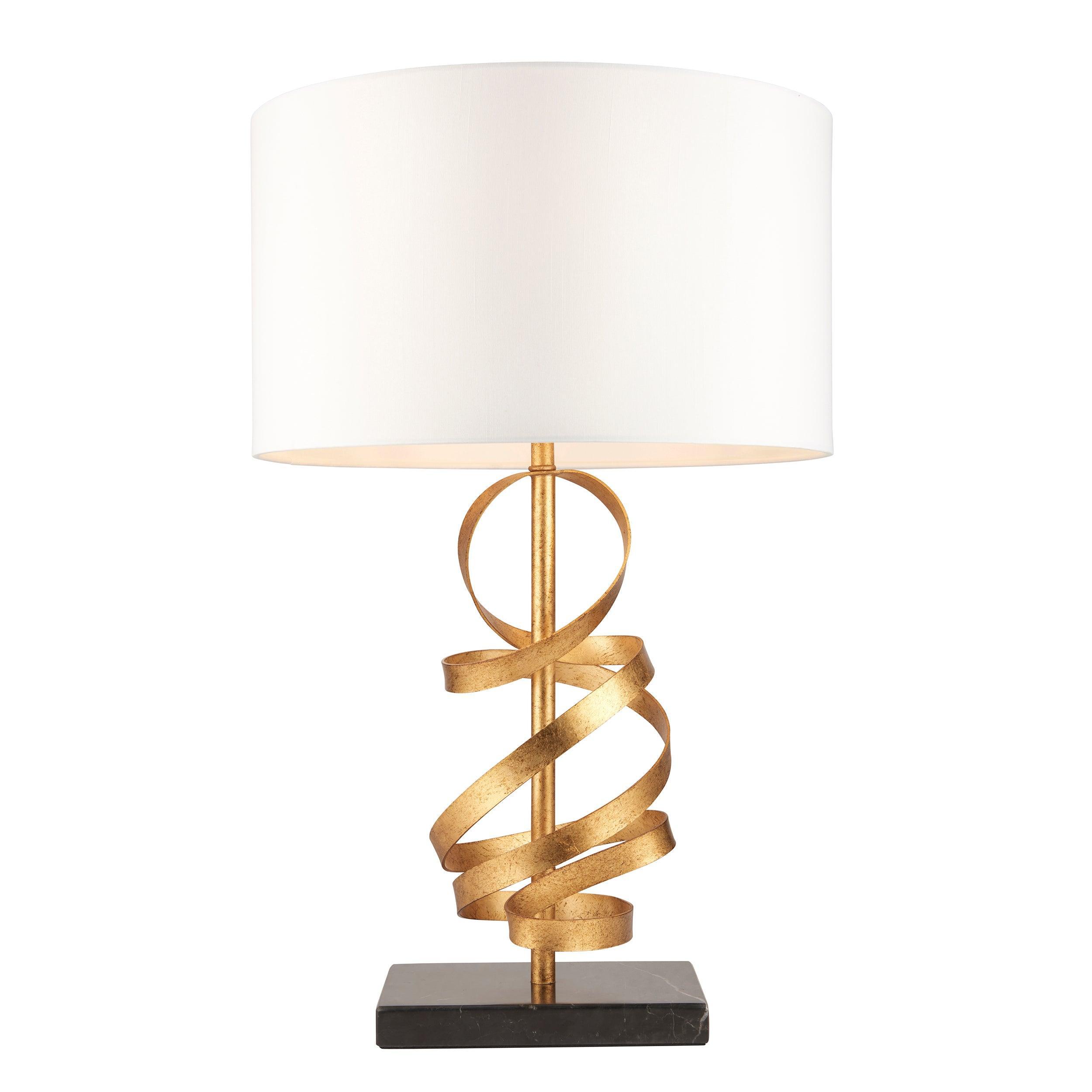 Harleston Gold & Black Marble Table Lamp with Ivory Shade - Elegant Home Office & Bedroom Lighting Decor for Modern Interior Design