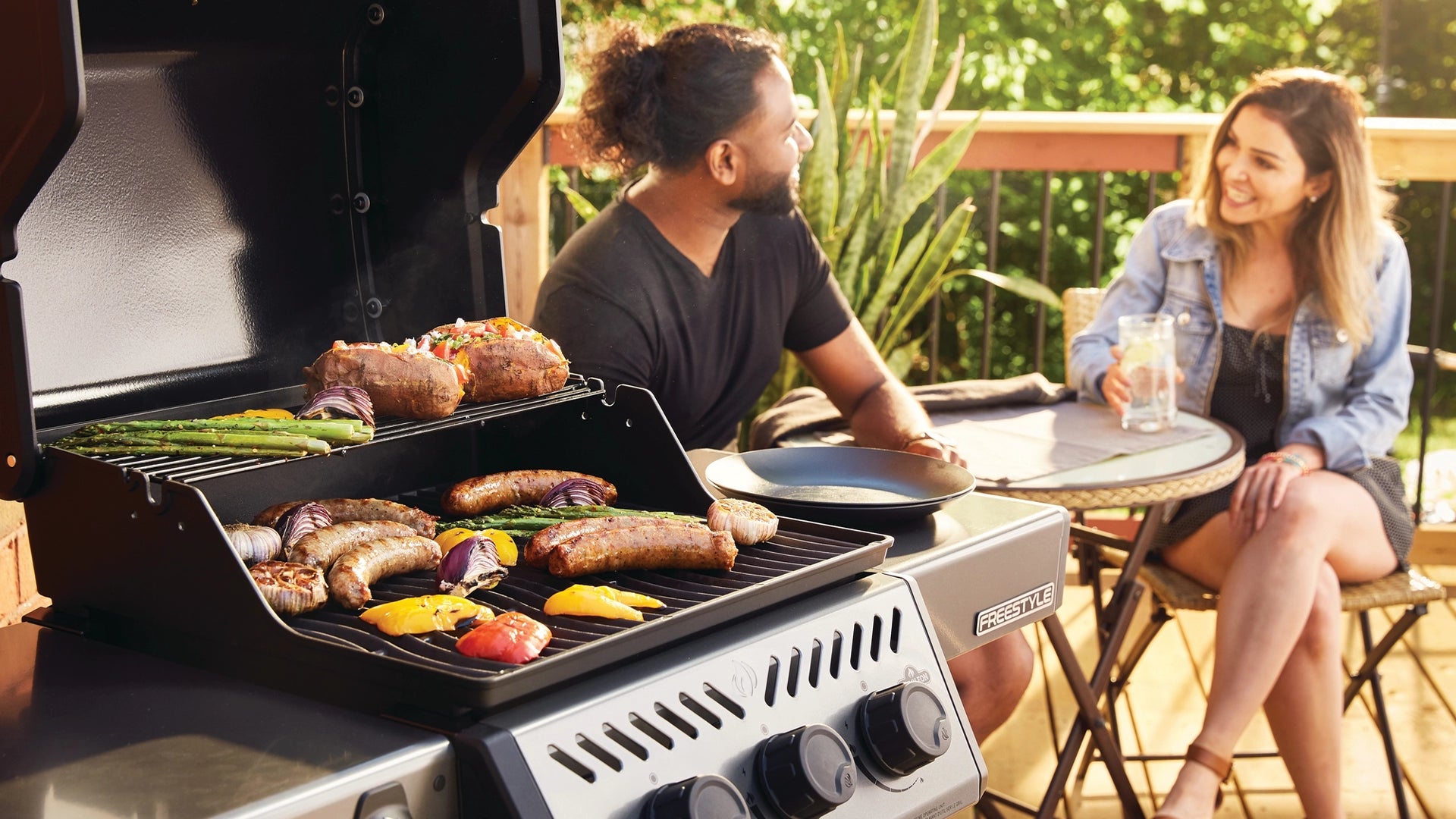 Napoleon Freestyle 365 3-Burner Propane Gas Grill - Freestanding Outdoor BBQ Grill for Patio, Backyard, and Tailgating | Durable Stainless Steel Construction | Perfect for Grilling Burgers, Steaks, and Vegetables
