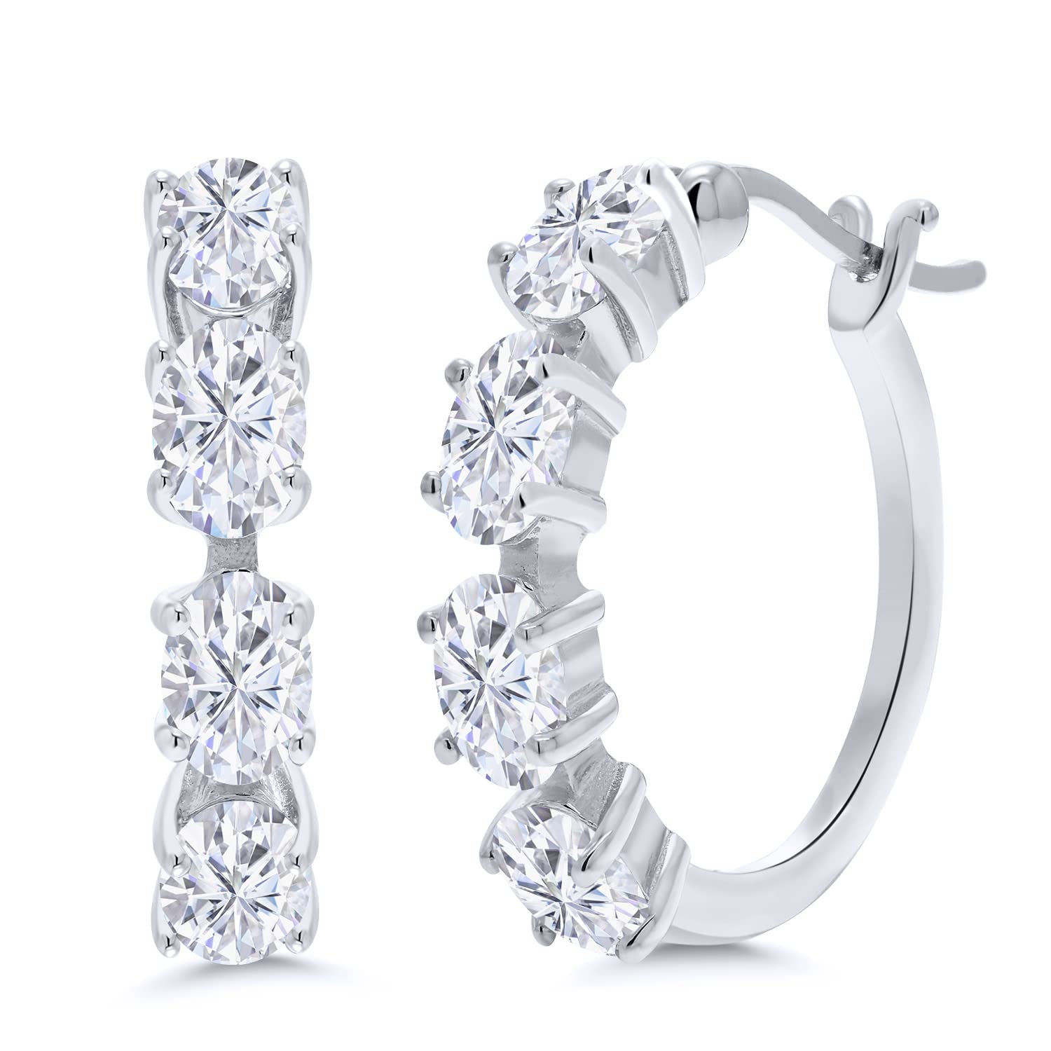 Gem Stone King 925 Sterling Silver Hoop Earrings for Women - 6X4MM Oval Birthstone Hoop Earrings (22MM/0.85 Inch) - Elegant Fine Jewelry Gift for Her, Mom, Wife | Perfect for Birthdays, Anniversaries & Special Occasions