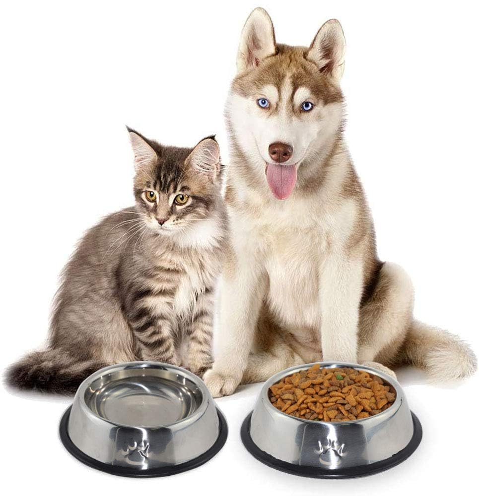 Premium Stainless Steel Cat & Dog Bowls 2-Pack - Non-Slip Rubber Base Pet Food & Water Dishes for Indoor Cats & Small Dogs - Perfect for Home, Kitchen, or Travel Use