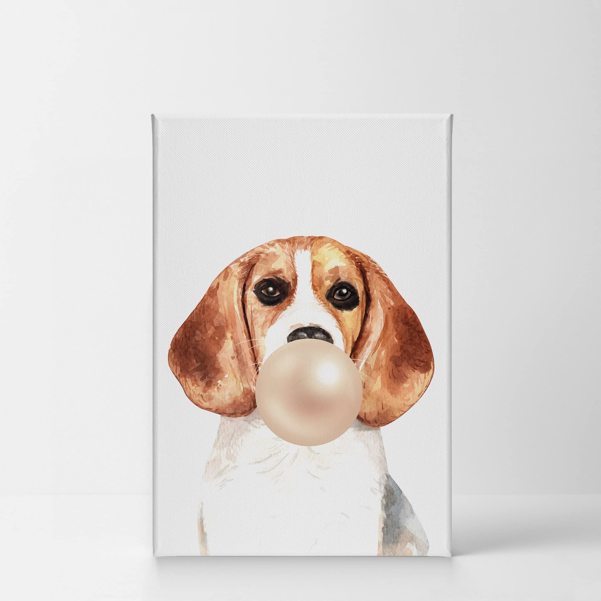 Beagle Dog Chewing Bubble Gum Canvas Wall Art Print - 22x15 Inch Pet Lover Gift, Animal Pop Art for Office, Living Room, Bedroom & Nursery Decor | Unique Dog Portrait for Home & Kids Room