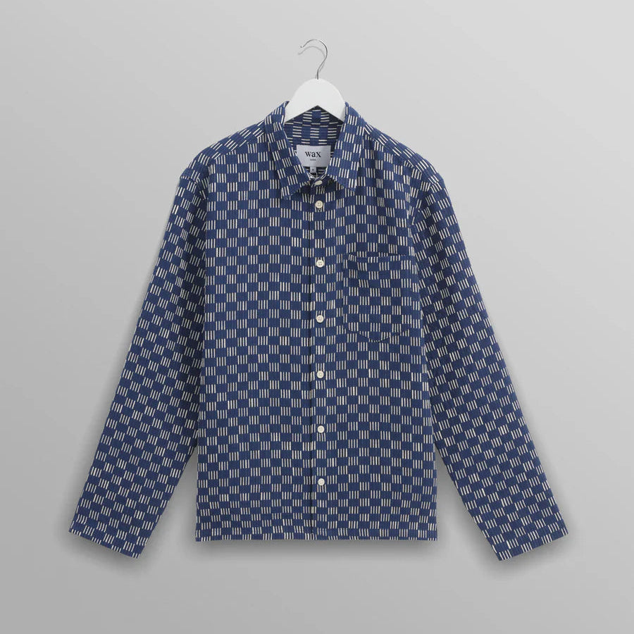 Breton Overshirt Grid Stitch Jacket - Indigo & Ecru Checkered Shirt for Men | Casual Wear, Layering, Outdoor Activities