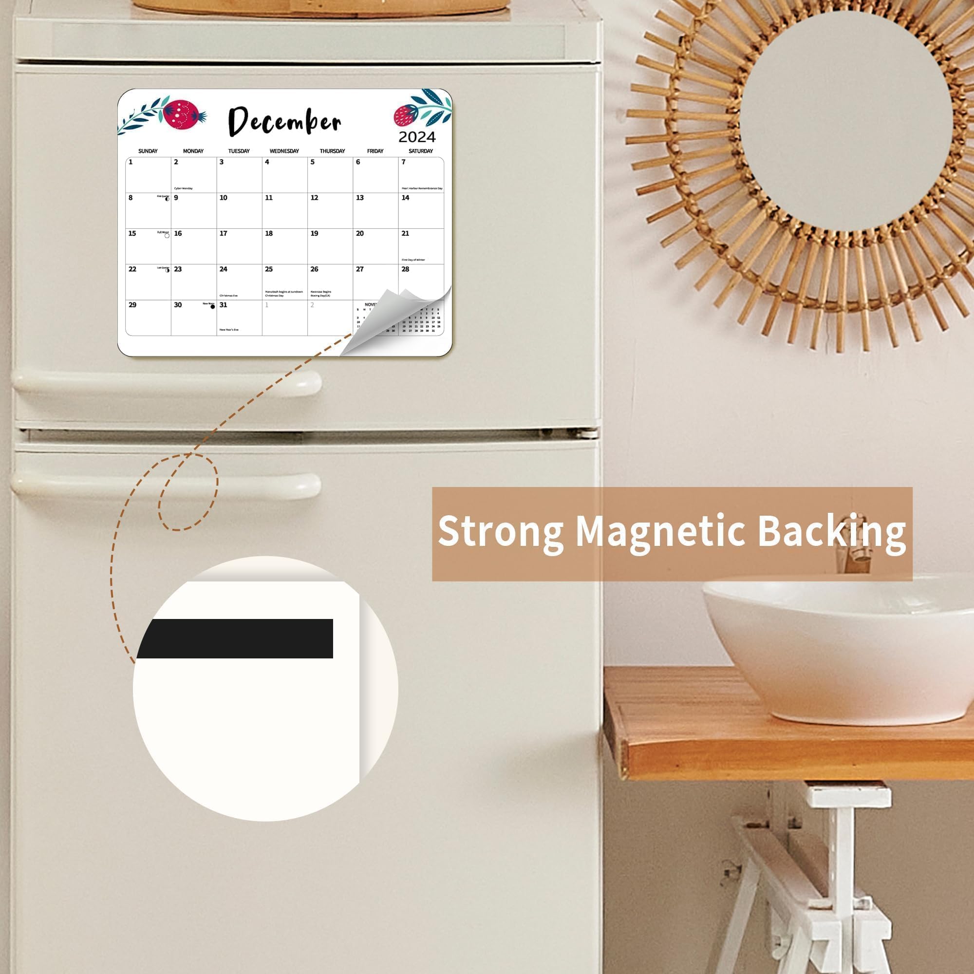 2025 Magnetic Refrigerator Calendar - 12 Month Dry Erase Wall Planner (8