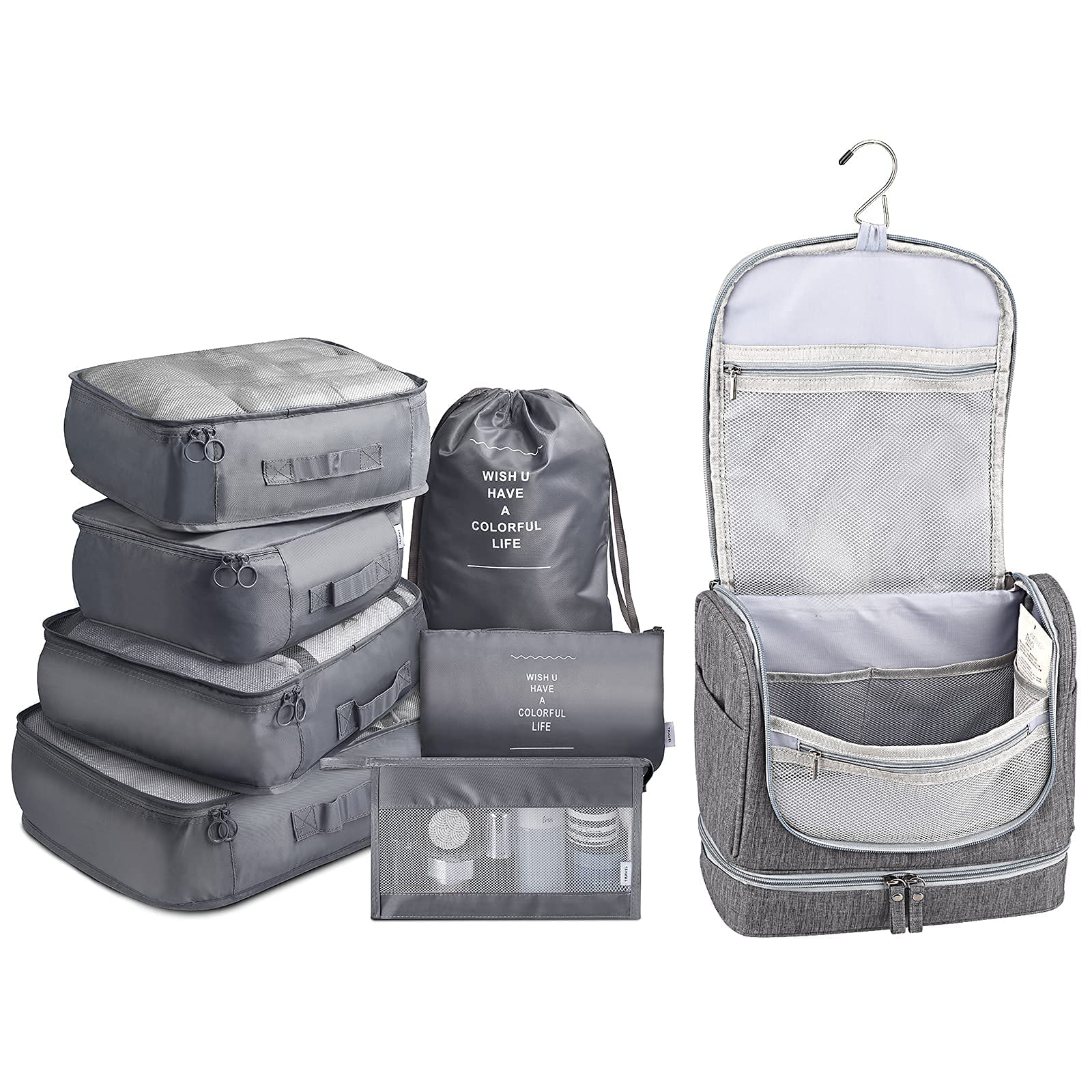 7-Piece Packing Cubes Set - Travel Luggage Organizers with Wet/Dry Compartment Toiletry Bag | Perfect for Suitcase Organization & Business Trips