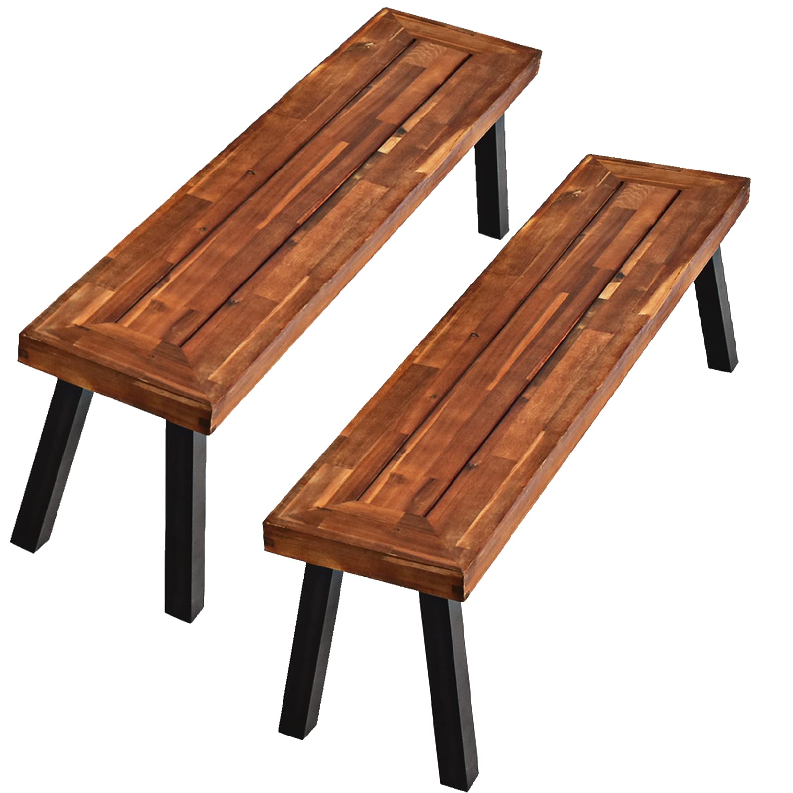 **Tangkula 2-Piece Acacia Wood Outdoor Bench Set with Steel Legs – Patio, Garden, Poolside, Porch, Living Room & Balcony Seating – Ideal for Dining, Picnics & Relaxation (Teak, Indoor & Outdoor Use)**