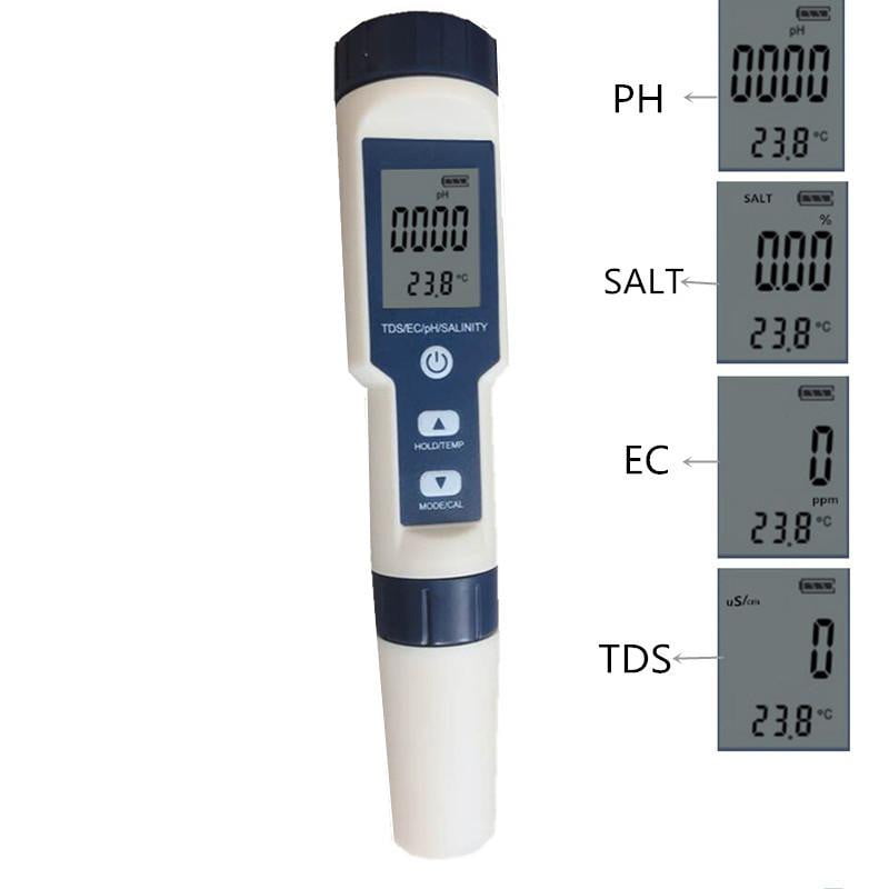 5 in 1 Water Quality Tester - Digital PH Meter, TDS EC Salinity Tester with Thermometer | Waterproof Pool, Aquarium, Hydroponics Testing Kit for Home & Laboratory Use
