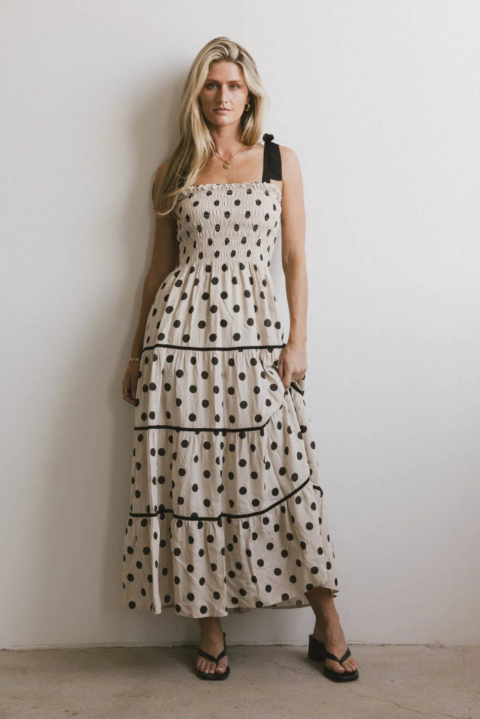 Matilda Polka Dot Midi Dress - Women's Floral Summer Dress with Short Sleeves | Perfect for Beach Vacations, Garden Parties & Date Nights