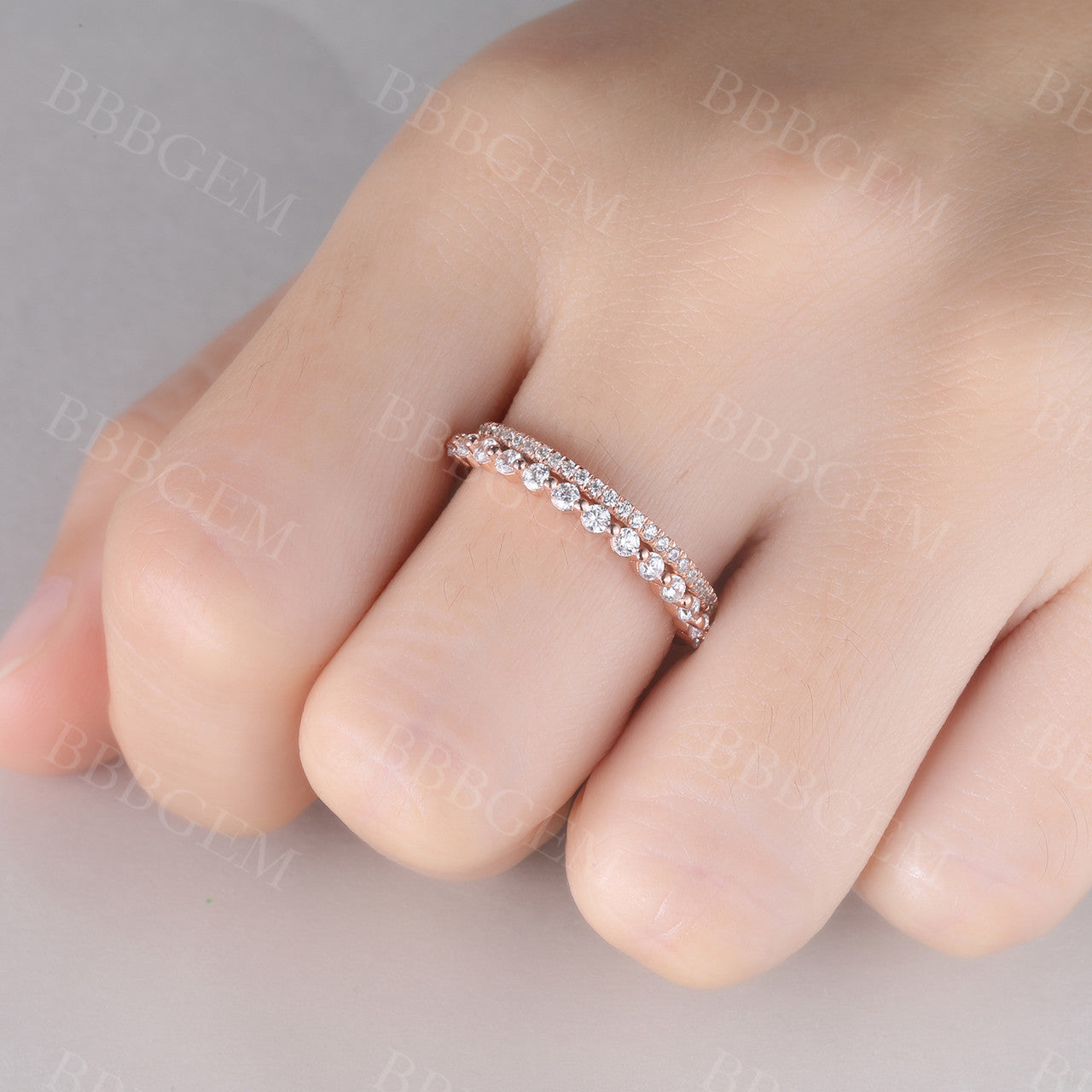 Vintage Moissanite Double Row Wedding Band - Half Eternity Stacking Ring for Women | Perfect for Bridal Sets, Anniversary Gifts & Everyday Elegance