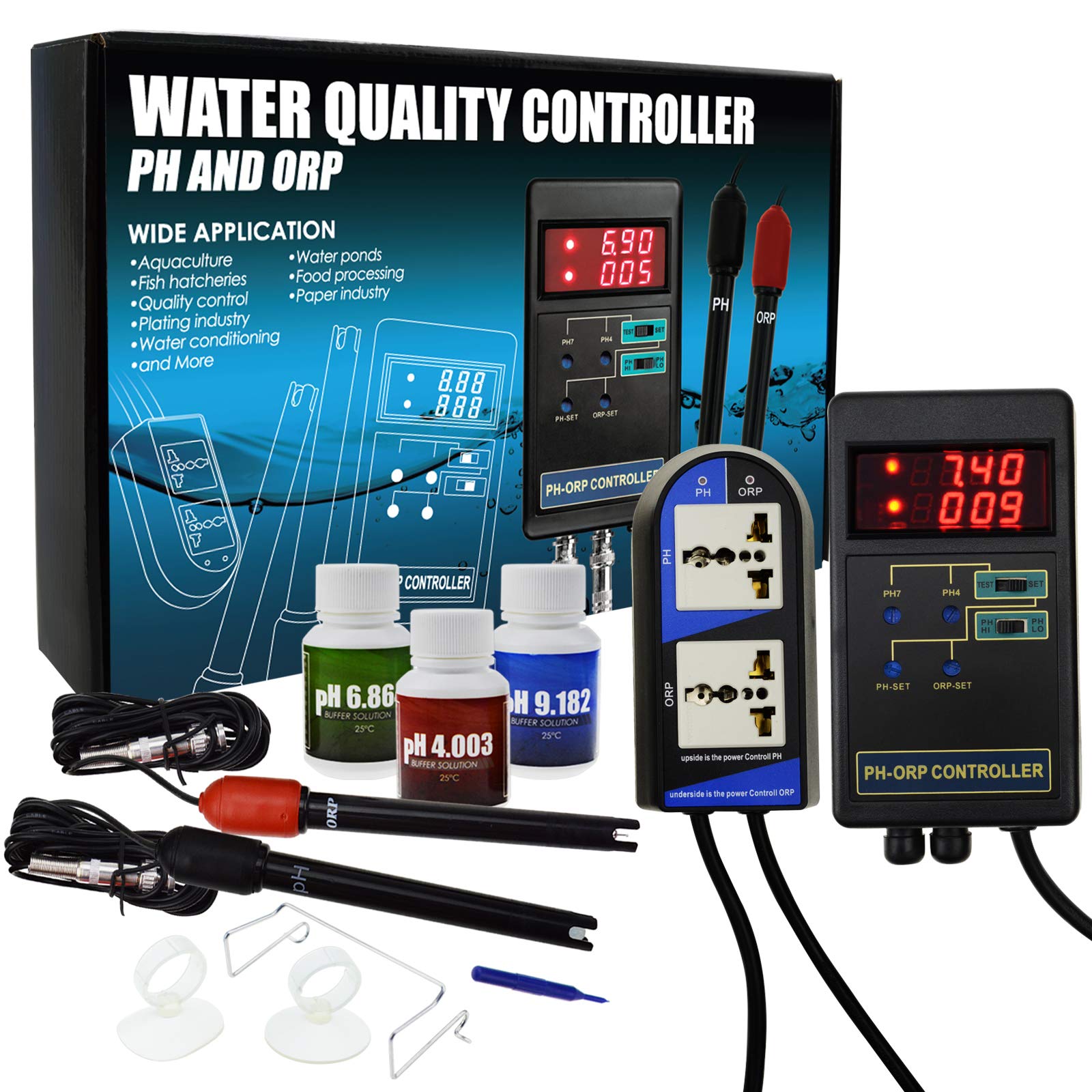 Digital pH & ORP Controller - Water Quality Monitor Tester with Replaceable BNC Electrode (0-14pH / ±1999mV) for Aquariums, Pools & Hydroponics