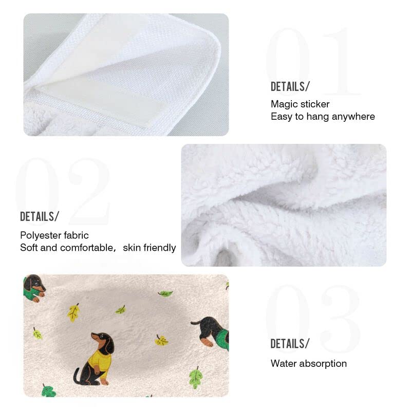 Cute Dachshund Cartoon Kitchen Towels Set of 2 - Super Absorbent Hanging Dish Drying Towels with Loops for Kitchen, Bathroom & Laundry - Soft Hand Towels for Home Decor and Gift Giving