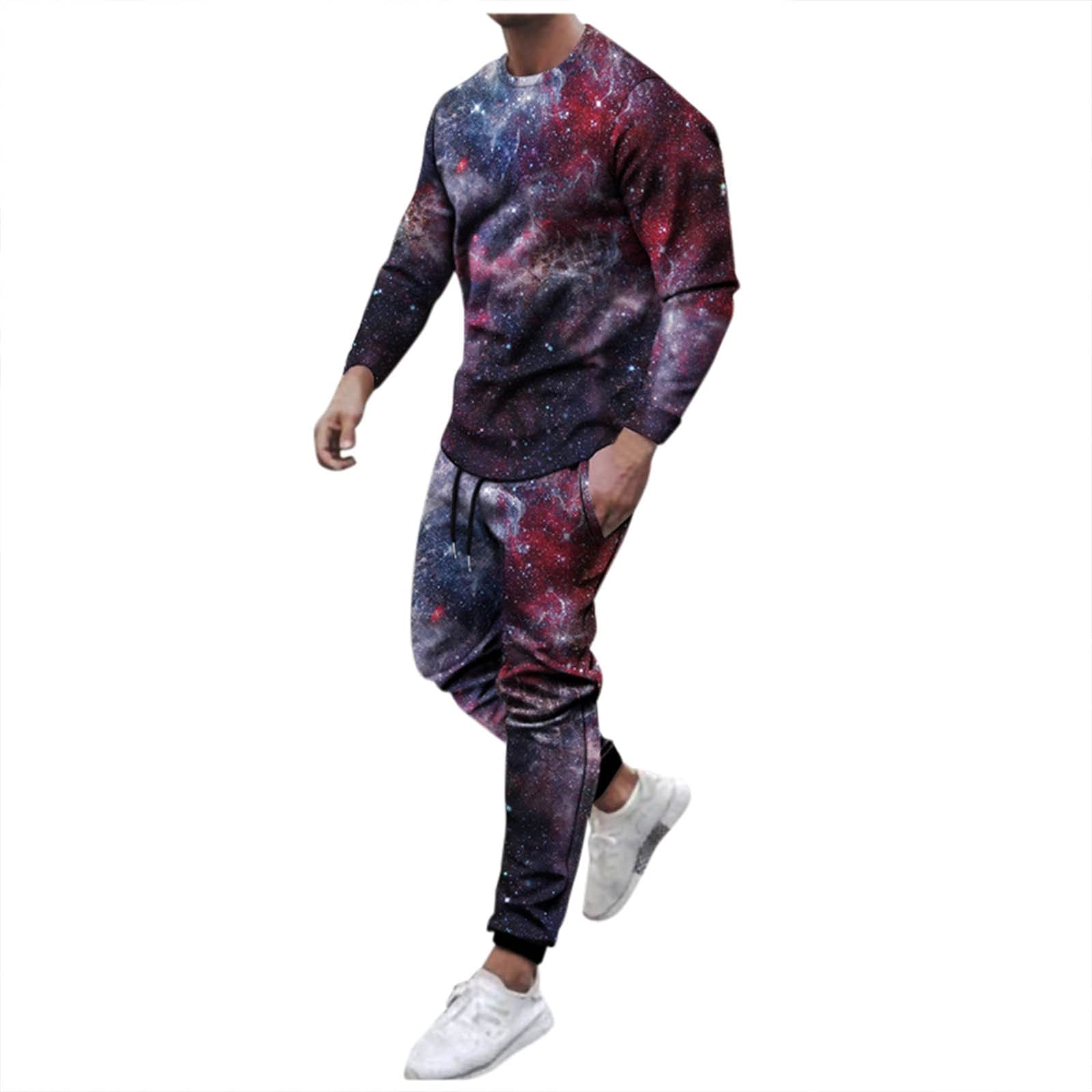 Men's Tie Dye Printed 2-Piece Tracksuit Set - Big & Tall Slim Fit T-Shirt & Joggers | Casual Fashion Outfit for Gym, Running & Streetwear