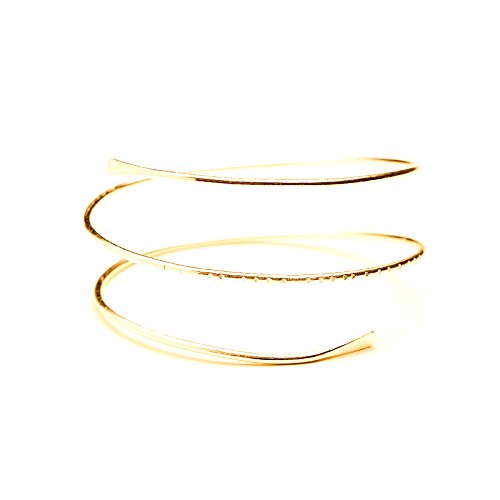 Minimalist Metal Punk Spiral Coil Arm Cuff Bracelet - Adjustable Hammered Wrap Armband Bangle for Women | Gothic Jewelry for Concerts, Parties & Fashion Accessories