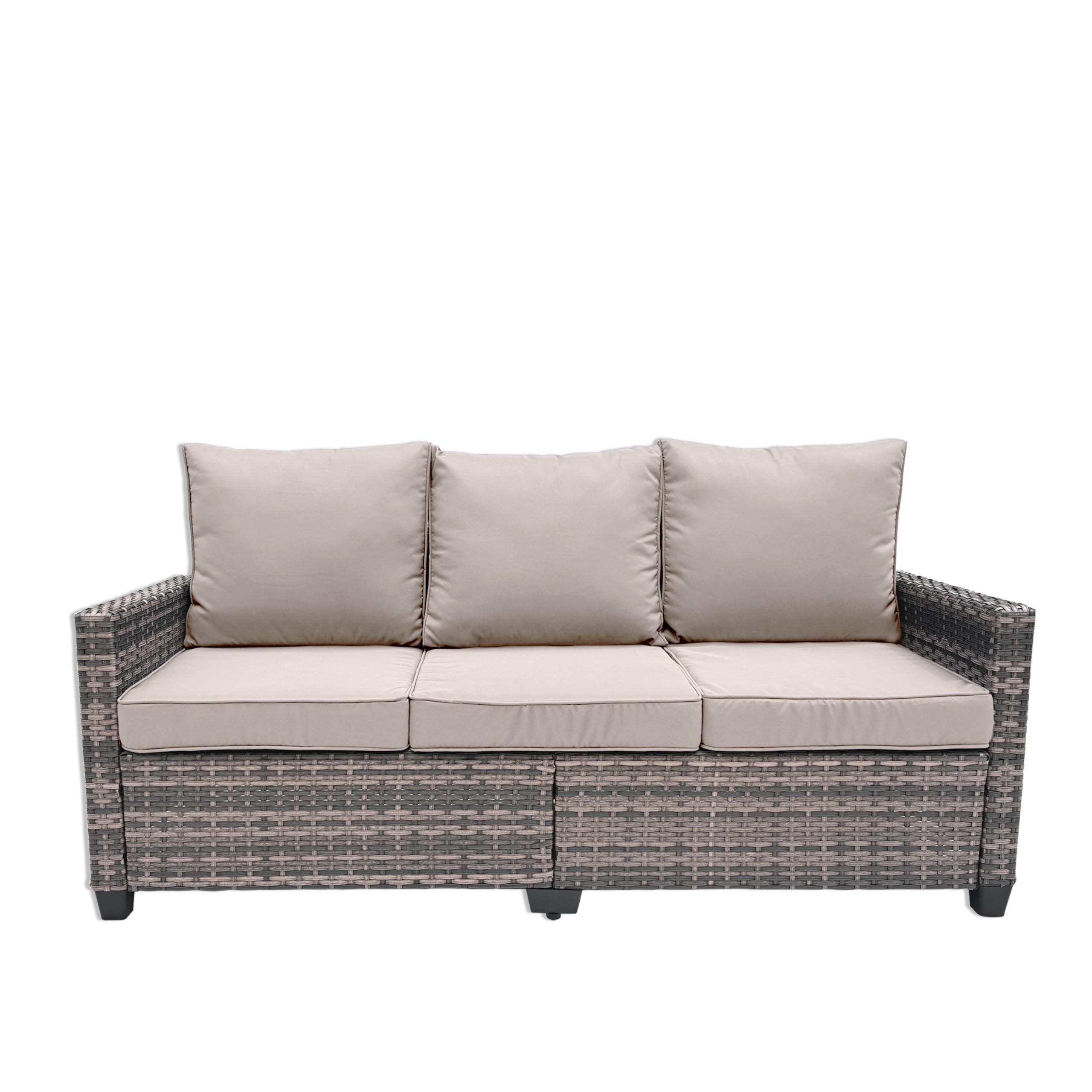 All Weather Wicker Patio Couch - 3-Seater Outdoor Sofa with High Curved Back, Durable Brown Rattan & Thick Cushions - Perfect for Garden, Backyard, Porch, Poolside & Patio Furniture (Beige)