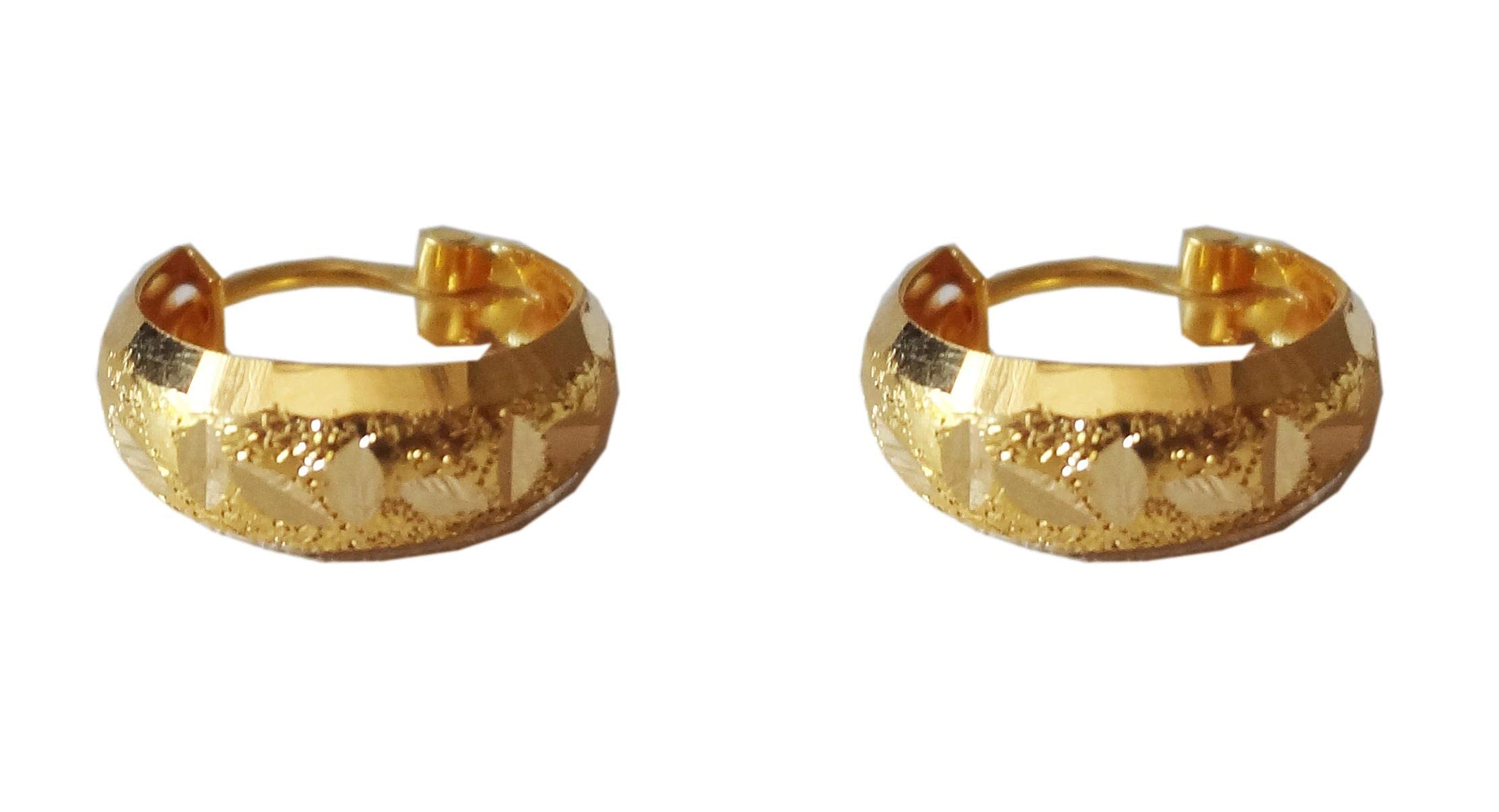 22K/18K Solid Gold Carved Basket Design Hoop Earrings - Certified Fine Gold Jewelry for Women, Girls & Men (9mm Height & Width) - Perfect for Gifts, Weddings, Parties & Everyday Wear