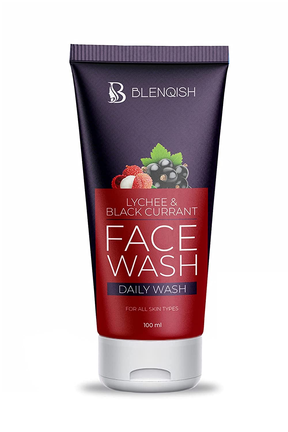 BLENQISH Lychee & Black Currant Facial Cleanser - Natural Daily Face Wash for All Skin Types, SLS & Paraben Free, 100ml - Perfect for Morning & Night Skincare Routine