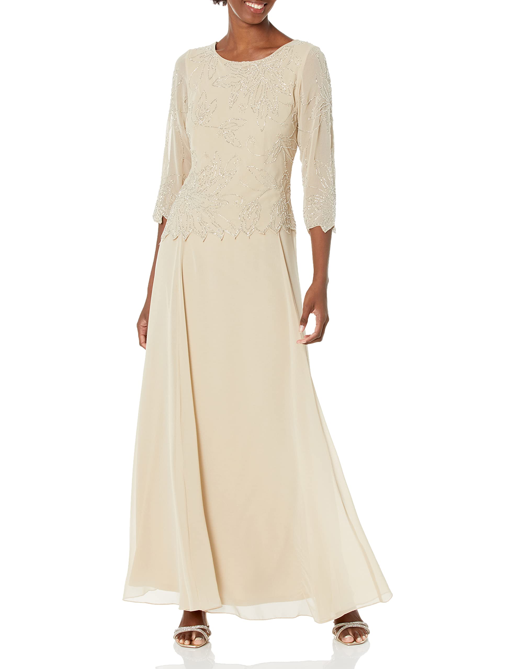 J Kara Women's Asymmetrical Beaded Dress with Boat Neck - Elegant Party & Evening Gown for Cocktail Dresses, Wedding Guest Outfits, Prom & Special Occasions
