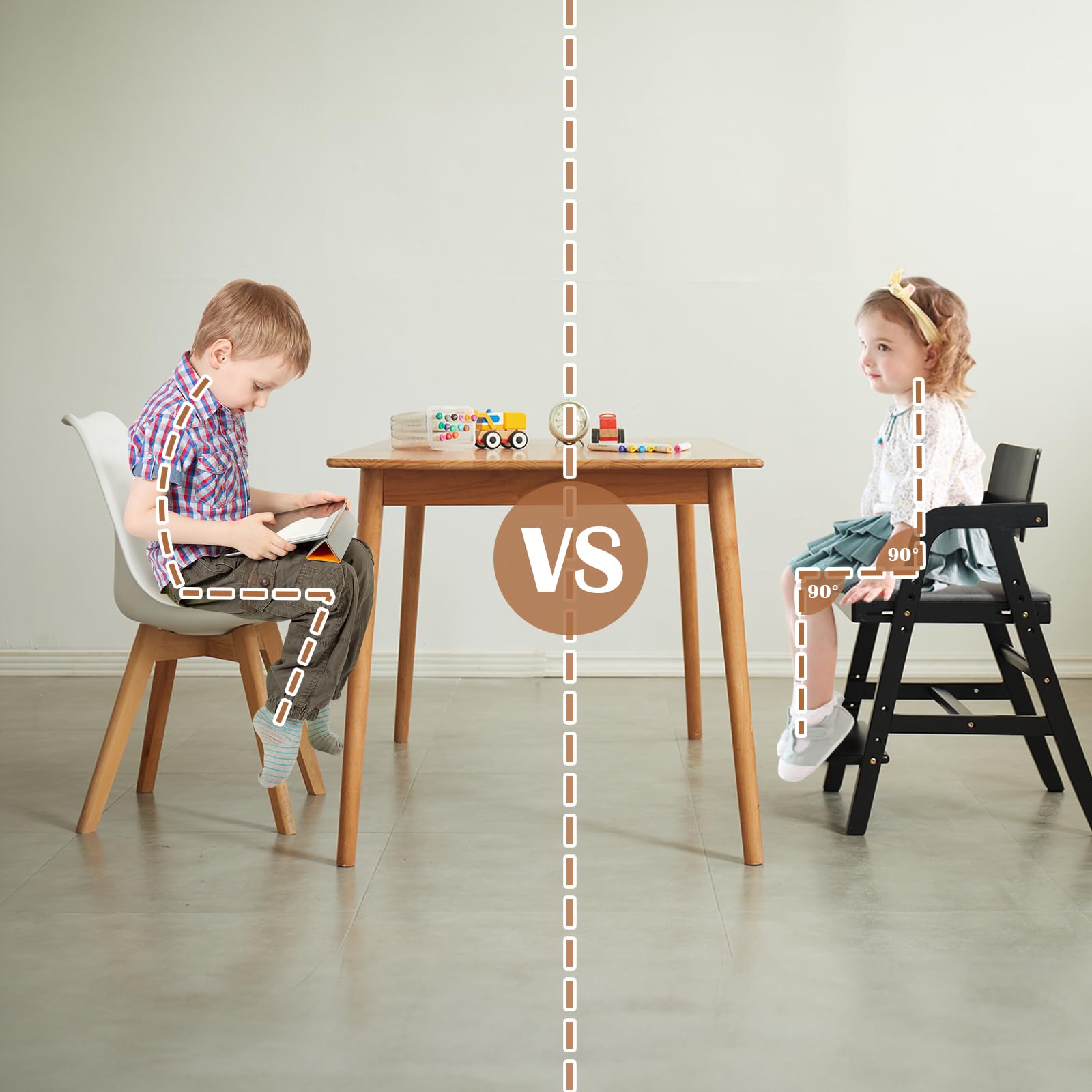 **Solid Wood Toddler High Chair - Adjustable Height Baby Dining & Study Chair for Kids - Perfect for Mealtime, Learning & Play at Home**