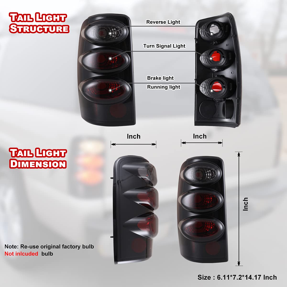 Nixon Offroad LED Tail Lights for Chevy Tahoe/Suburban 1500/2500 2000-2006 & GMC Yukon/Yukon XL 2000-2006 - Matte Black Smoke Lens Replacement Tail Lamps Assembly - Enhanced Visibility & Style for Off-Roading, Night Driving & Custom Truck Upgrades