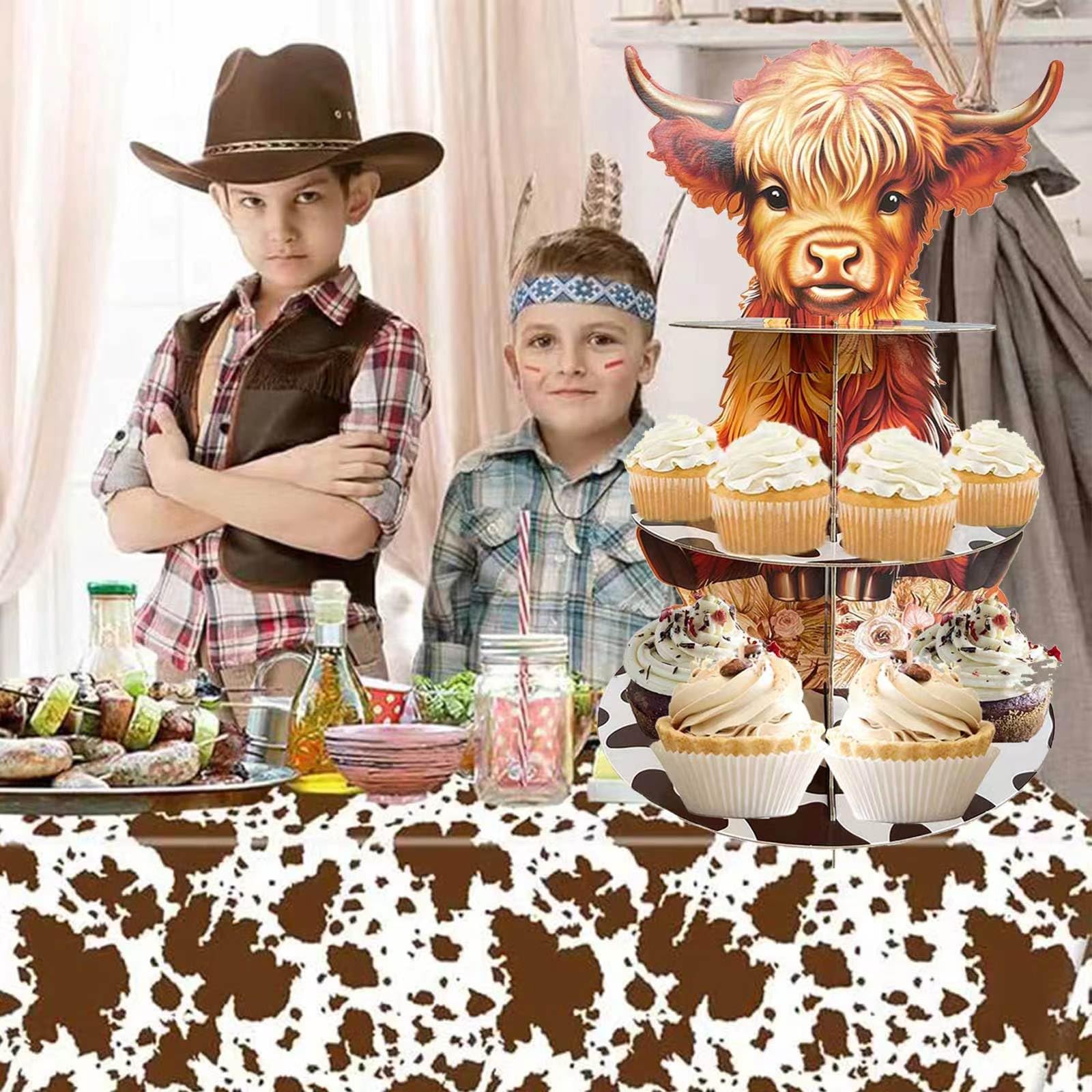 3-Tier Highland Cow Cupcake Stand - Rustic Farmhouse Dessert Table Display for Baby Shower, Birthday Party Decorations | Perfect for Gender Reveals, Wedding Showers & Country-Themed Events