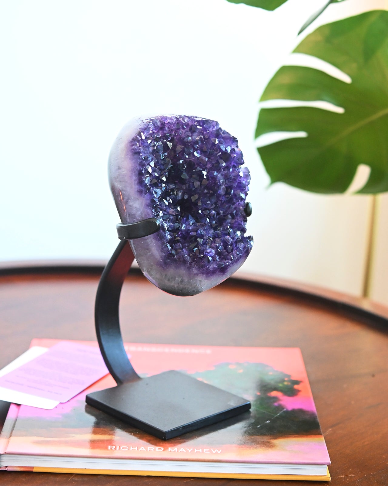 Natural Amethyst Geode Crystal on Wooden Stand - 5.2 lbs Large Healing Stone for Home Decor, Meditation & Spiritual Gifts | Perfect for Living Room, Office & Feng Shui Display