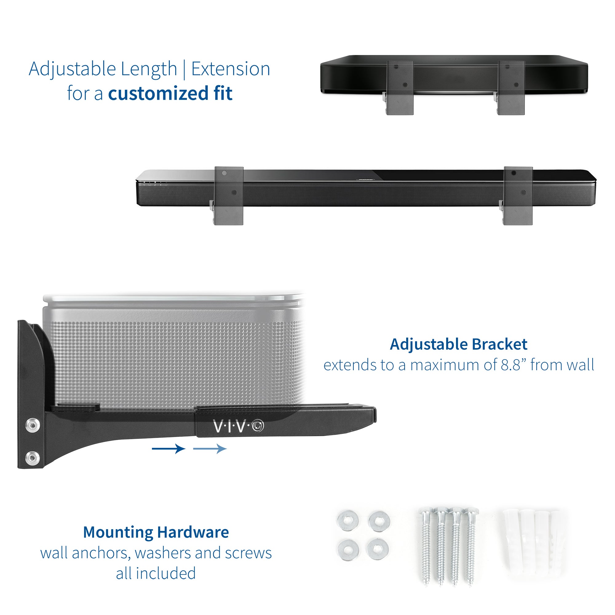 Universal Soundbar Speaker Wall Mount Bracket - Adjustable & Sturdy TV Sound Bar Mounting Kit for Home Theater, Living Room, and Gaming Setup