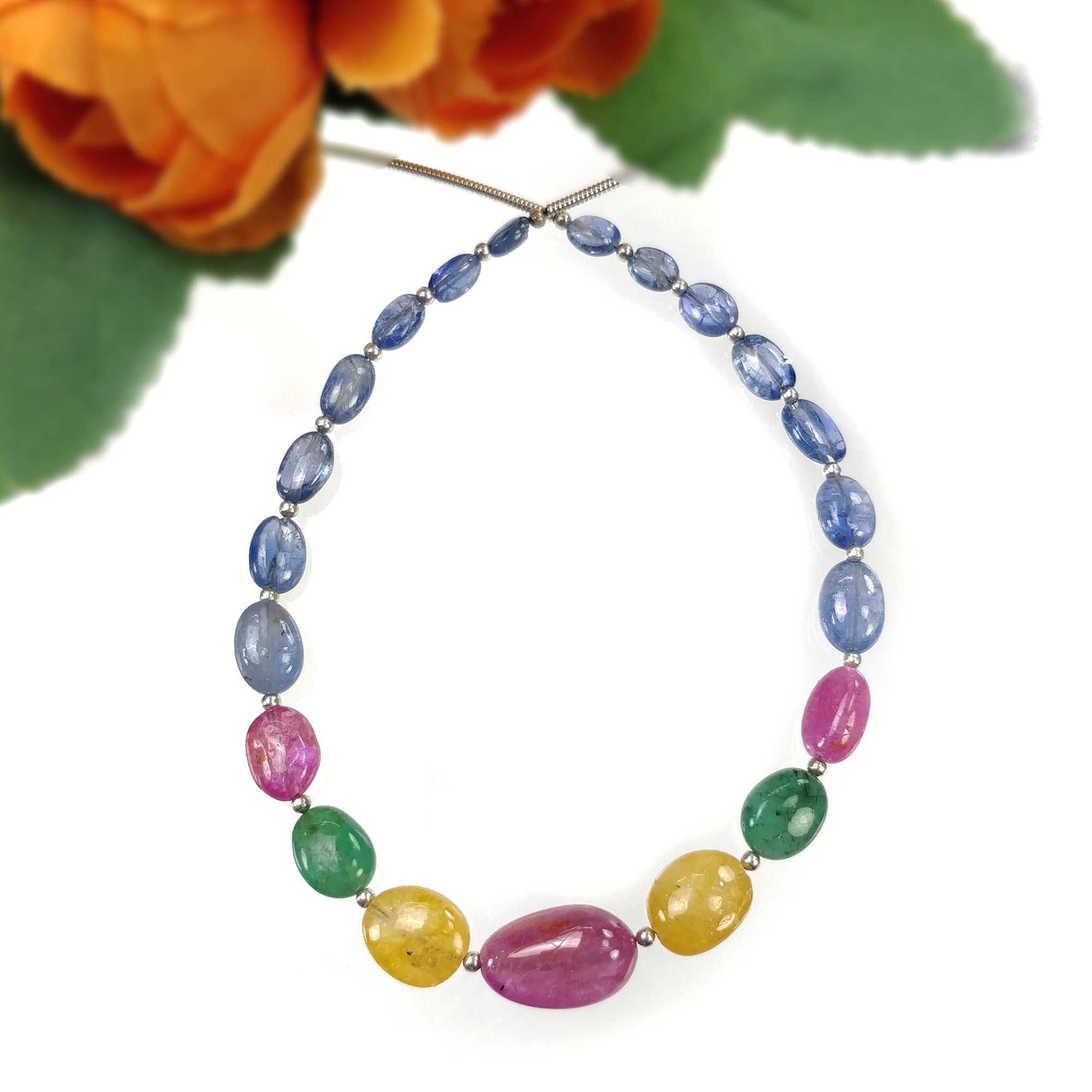 Natural Untreated Burmese Pink Blue & Yellow Sapphire Emerald Loose Beads - 41.00cts Oval Plain Nuggets (5*4mm to 13*8.5mm) for Jewelry Making, DIY Crafts & Gemstone Collection