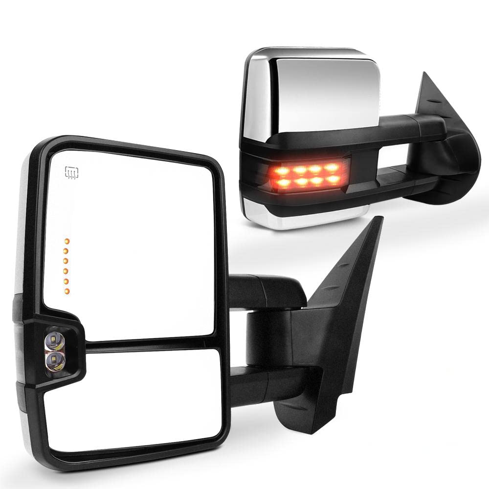 SCITOO Power Heated Towing Mirrors with Amber Turn Signal & Backup Light - Compatible with 2007-2014 Chevy Silverado & GMC Sierra (New Body Style) - Durable Automotive Exterior Mirrors for Enhanced Visibility & Safety While Towing Trailers or Large Loads