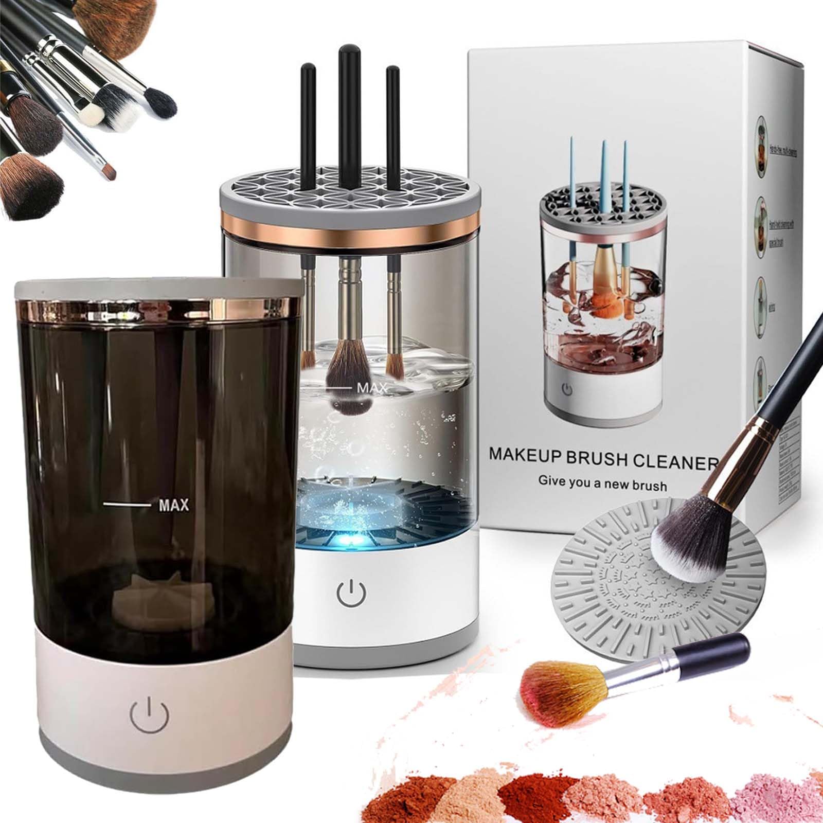 Electric Makeup Brush Cleaner with USB Charging - The Cozy Luna Cosmetic Brush Cleaner (White+Black) for Quick & Hygienic Cleaning - Perfect for Home, Salon, and Travel Use