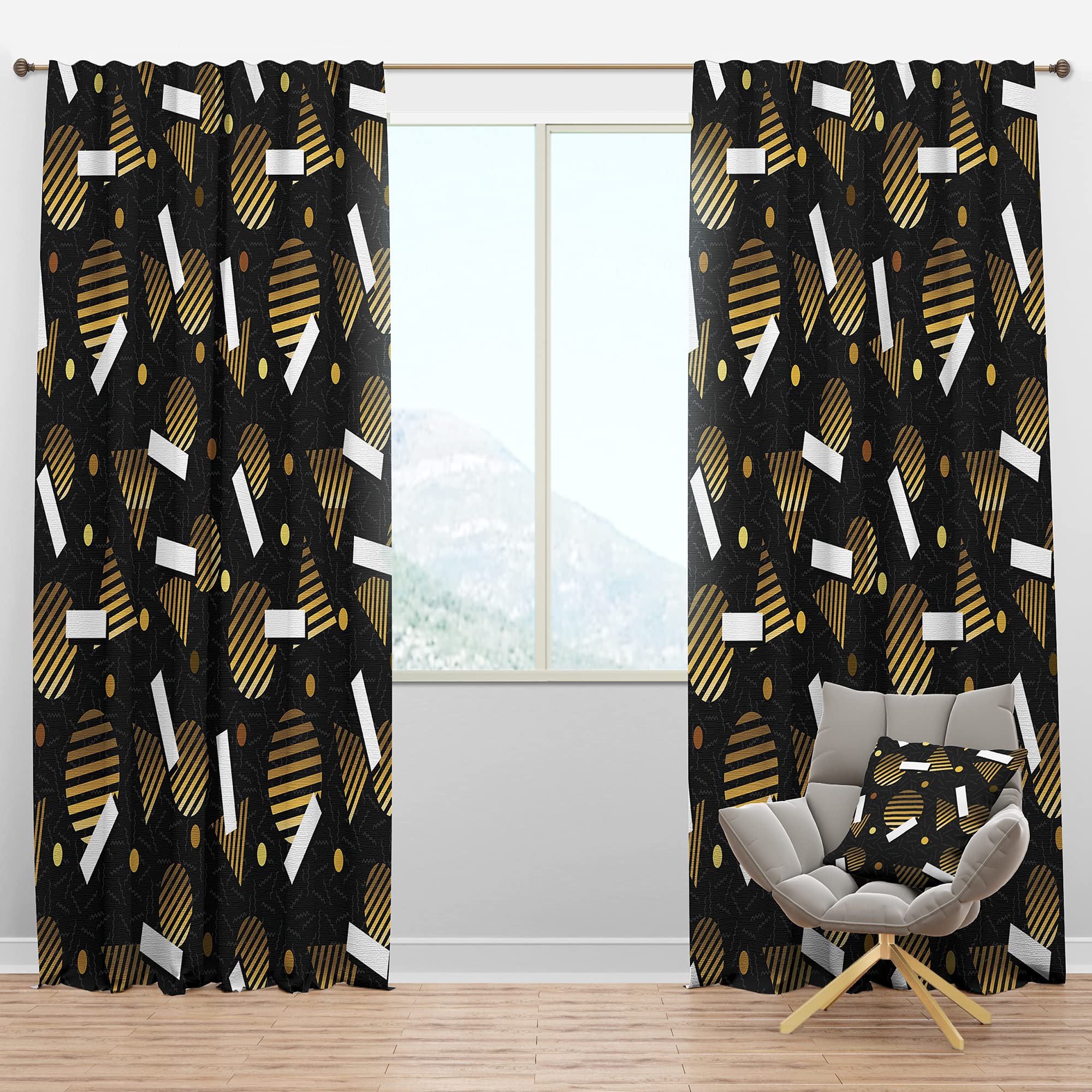 DesignQ Blackout Curtains - Gold Retro Circular Pattern Thermal Insulated Single Panel (52x120) - Bedroom & Living Room Window Drapes for Light Blocking & Energy Efficiency - Perfect for Home Theater, Nursery & Shift Workers