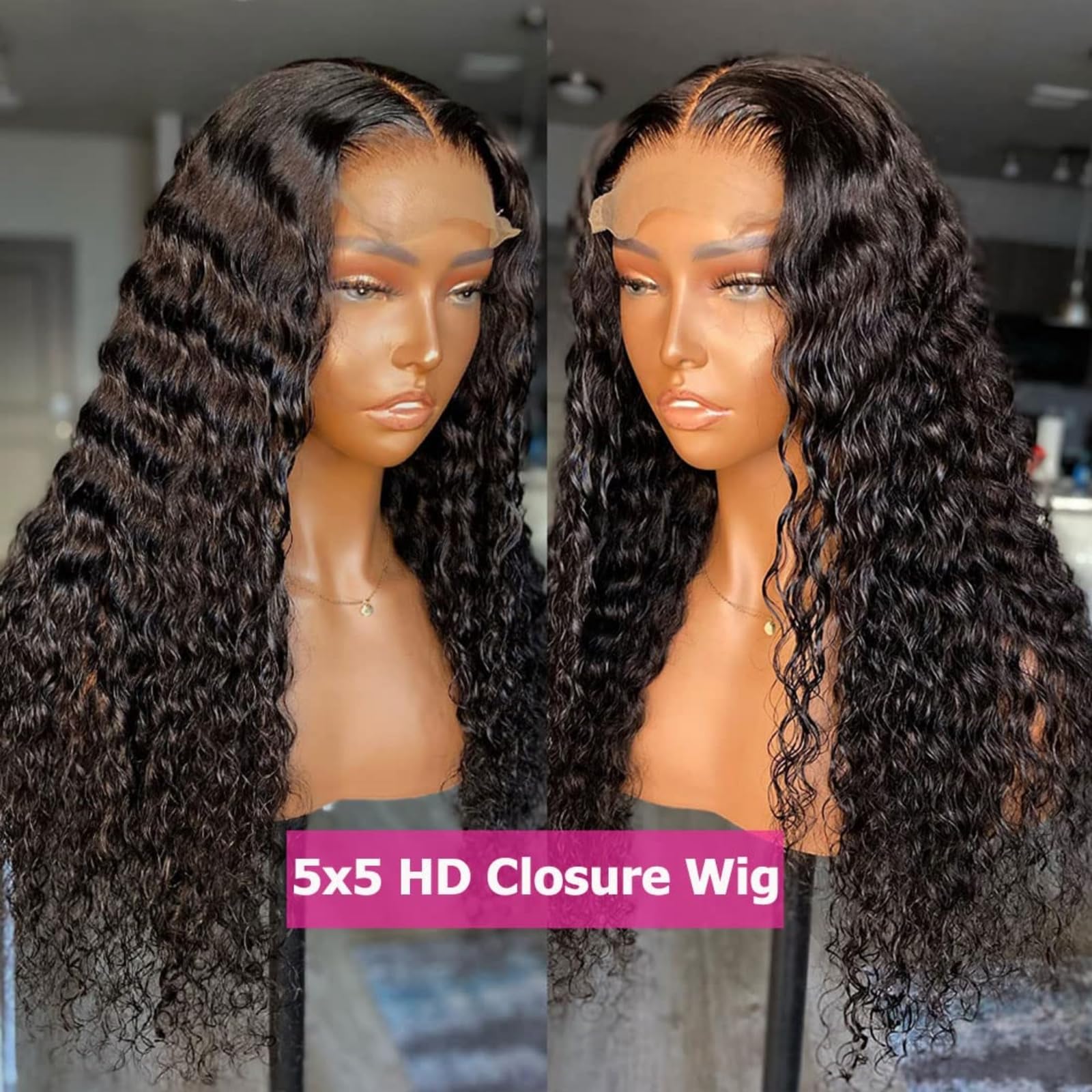 Brazilian Water Wave 5x5 Lace Front Wigs Human Hair 150% Density - Pre Plucked with Baby Hair for Black Women (24 Inch, Natural Color) | Perfect for Daily Wear, Parties & Special Occasions