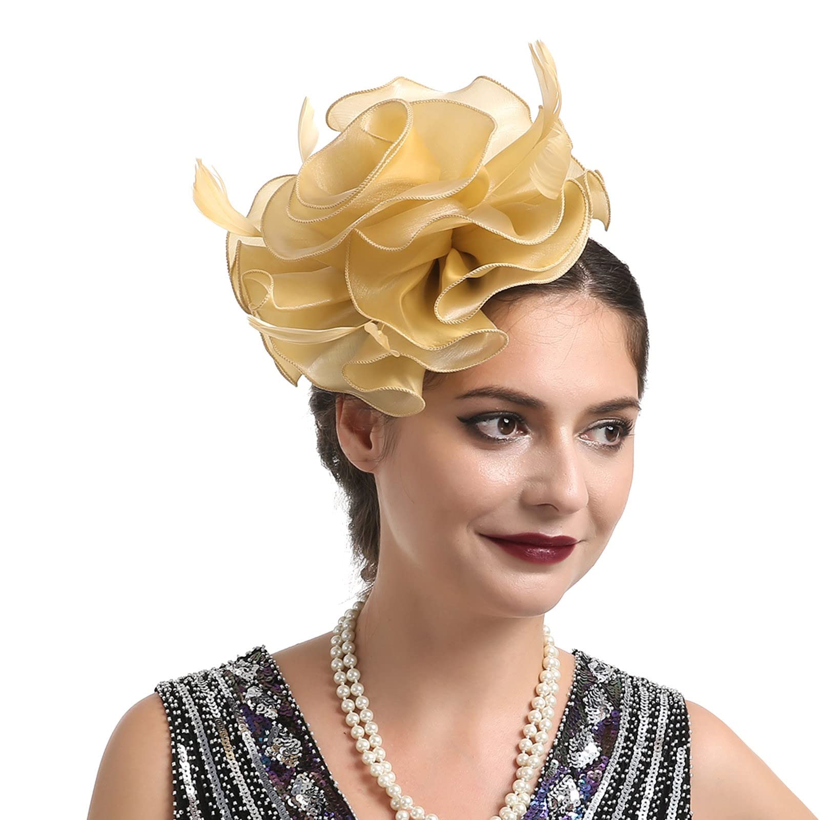 Women's Floral Feather Hair Bands - Elegant Headbands for Weddings, Cocktail Parties & Tea Parties - Thin & Fine Hair Accessories with Mesh Design