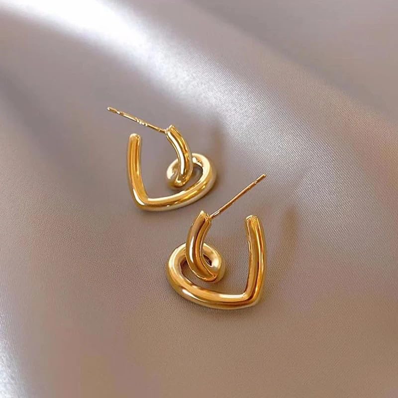 2023 New Korean Fashion Irregular Spiral Metal Heart Drop Earrings for Women - Trendy Party Jewelry Gift for Girls, Elegant Simple Accessories for Date Night & Special Occasions