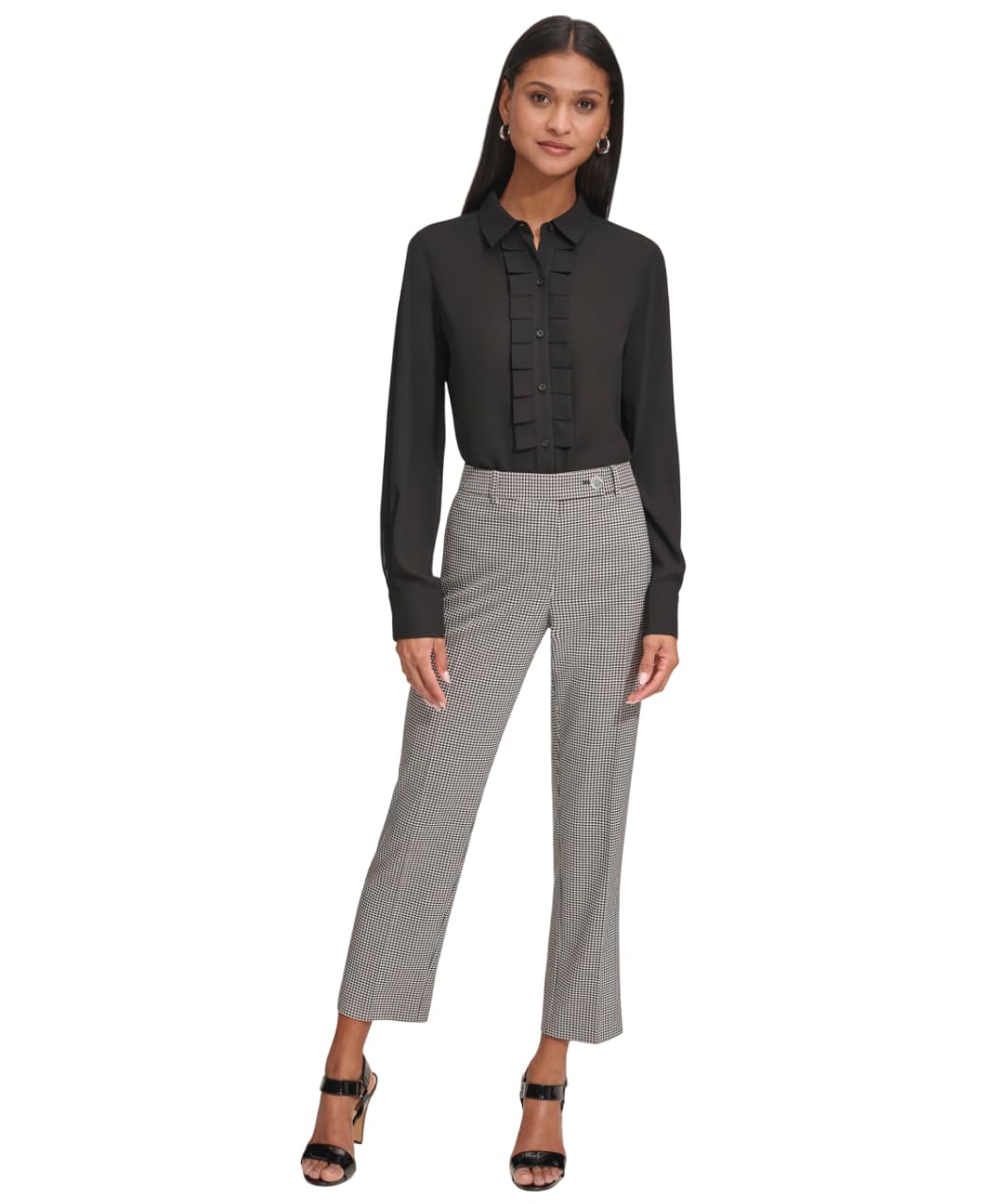 KARL LAGERFELD Women's Long Sleeve Collared Button Down Blouse Shirt - Elegant Office Wear & Casual Outfits for Work and Daily Fashion