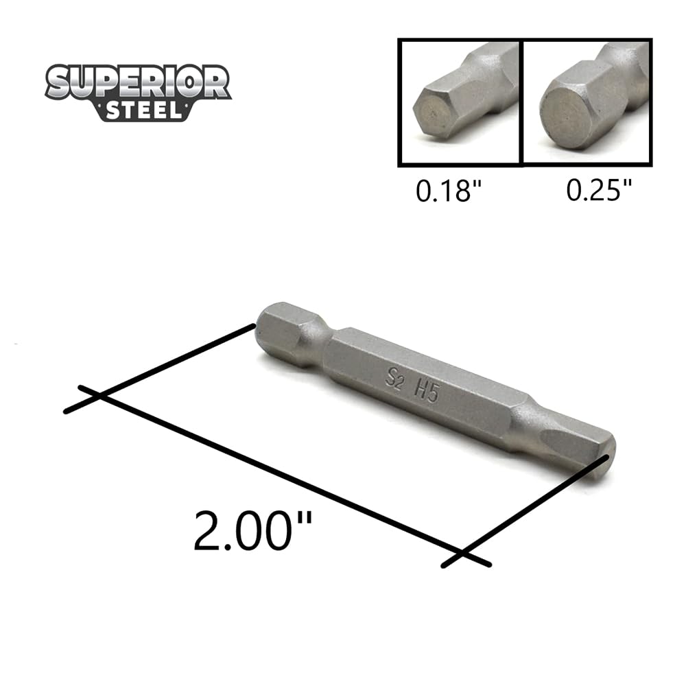 BH205-10PK Single End Hexagonal Screwdriver Bits Set - 2 Inch Long 5mm Hex Shank - 10 Piece Pack for Power Tools & DIY Projects - Perfect for Furniture Assembly, Electronics Repair & Home Improvement