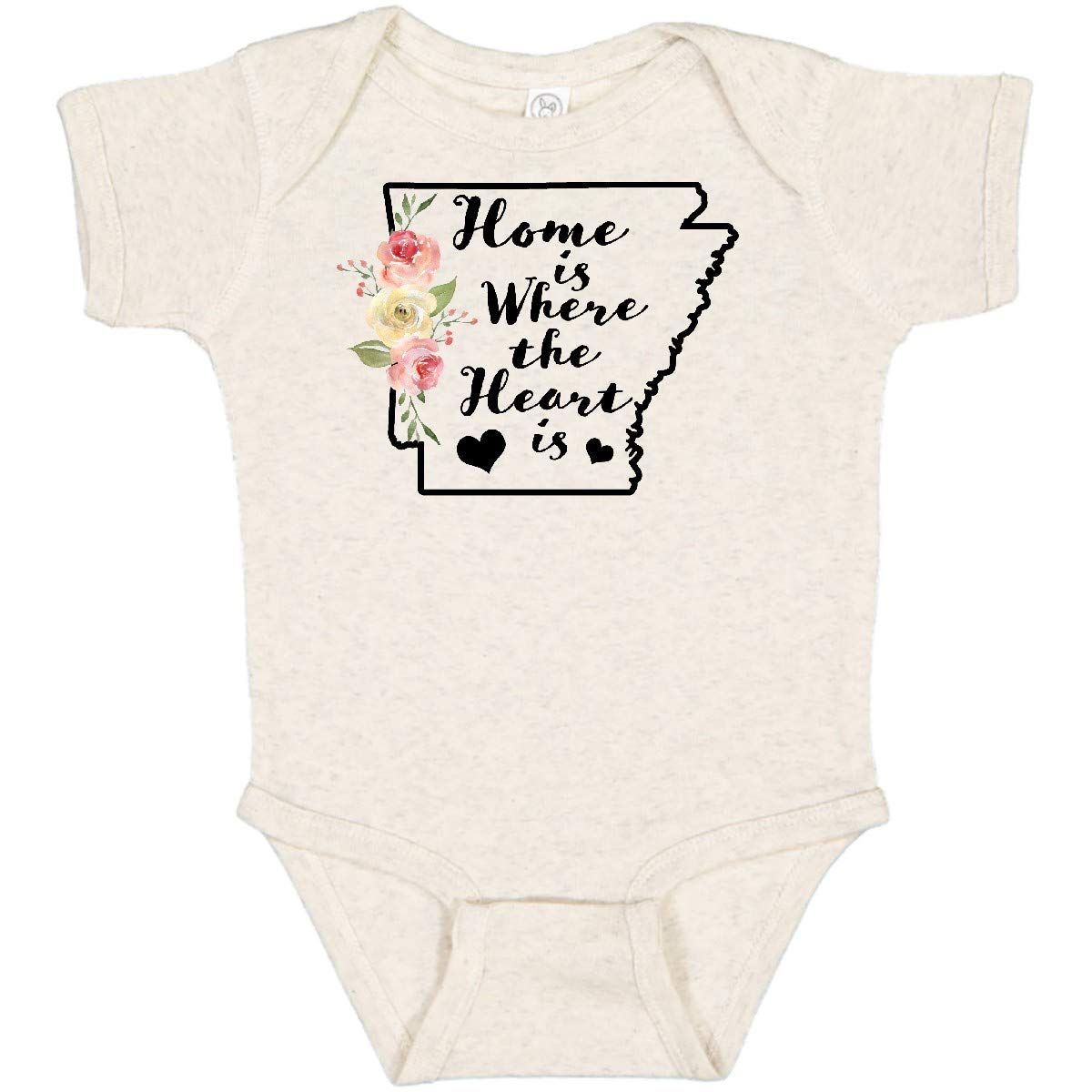 Inktastic Arkansas Home Where The Heart Is Watercolor Floral Baby Bodysuit - Soft Cotton Infant Onesie for Newborns, Photo Shoots & Family Gatherings