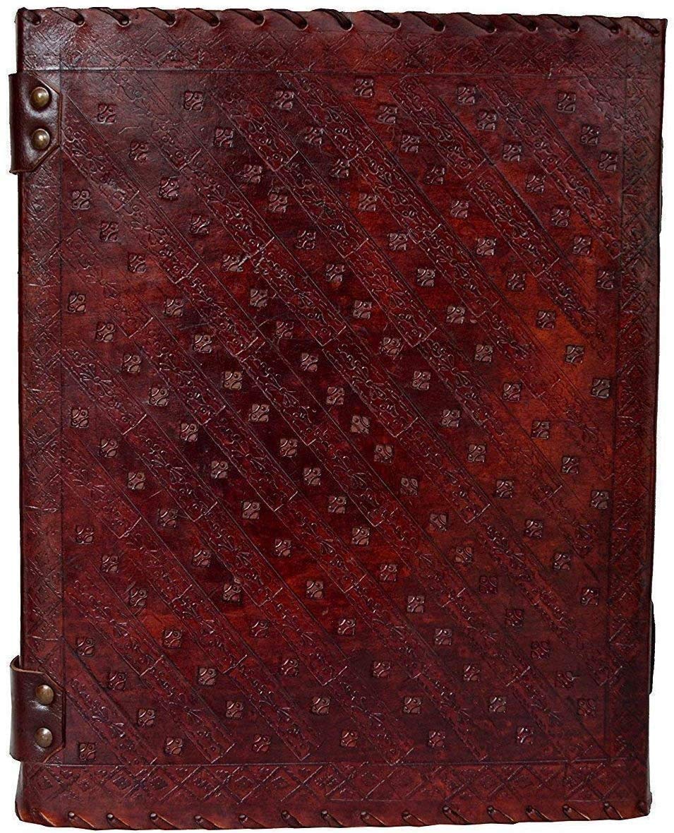 Vintage Leather Journal Notebook - 10 x 13 Inches Handmade Book of Shadows with Seven Chakra & Medieval Stone Embossing | Perfect for Wicca, Witchcraft, Poetry Writing, Sketching, College Notes & Office Diary | Spiritual Gift & Meditation Companion