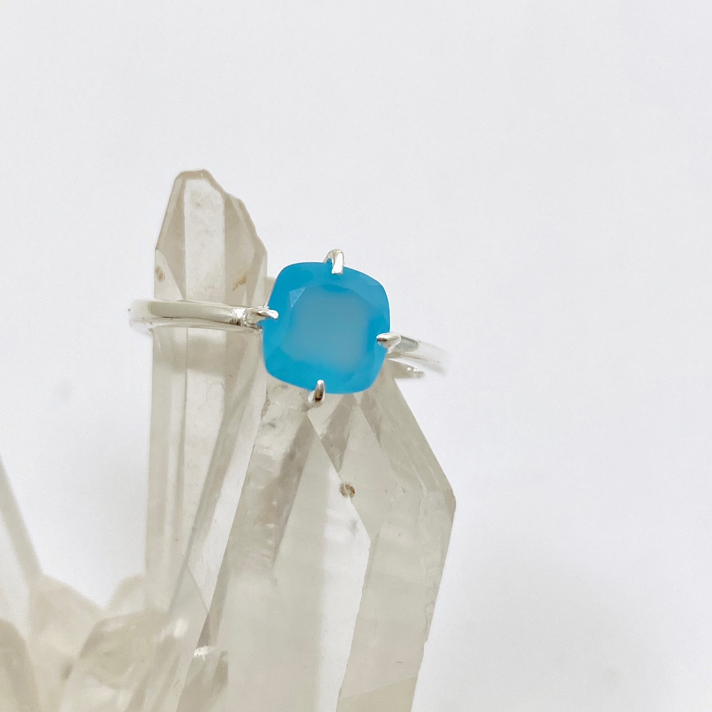 Blue Chalcedony Faceted Square Solitaire Ring R4806 - Elegant Gemstone Jewelry for Women, Perfect for Weddings, Anniversaries & Special Occasions