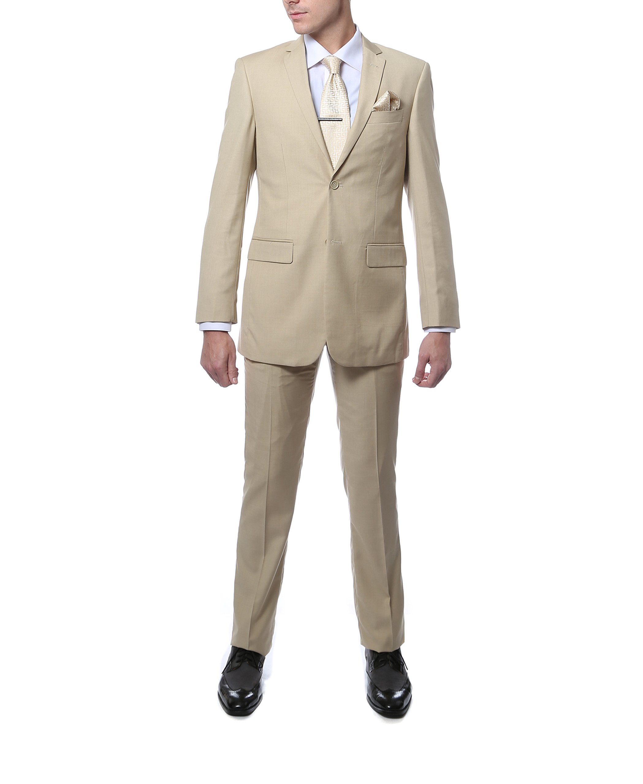 Ferrecci Men's Tan 2-Piece Suit - 36S Regular Fit for Business & Formal Events | Premium Quality Tailored Suit for Weddings, Office & Special Occasions