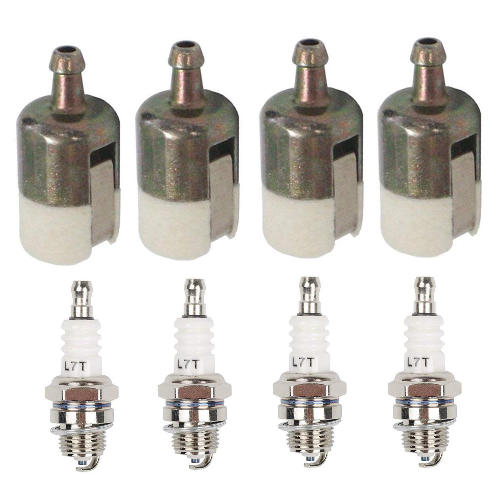 HIFROM 4-Pack Fuel Filter & Spark Plug Replacement Kit for Walbro 125-527, Echo 131-205-07320, Robin 3112, Shindaiwa T230 T231, Stihl FC75 FS85 - Compatible with String Trimmers, Edgers & Backpack Blowers - High Performance Engine Maintenance Parts